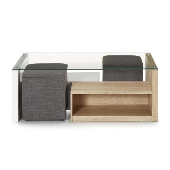 Vivo Table Basse Avec 2 Niches De Rangement Et 2 Poufs Coffre