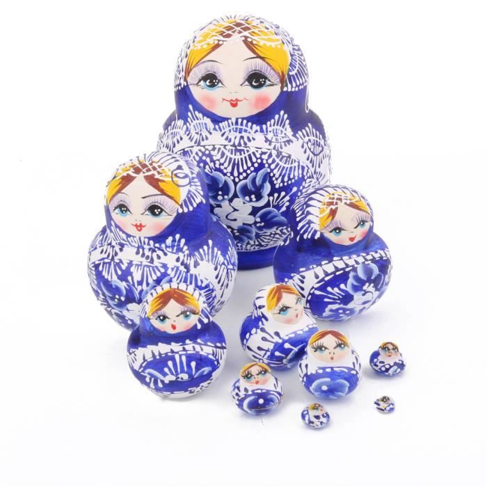 poupées russes en bois matriochka peinte à la main traditionnelle 10 Pcs Matriochka russe poupées gigognes ensemble Poupées gigognes décor de bureau enfants cadeaux de Noël jouets éducatifs 