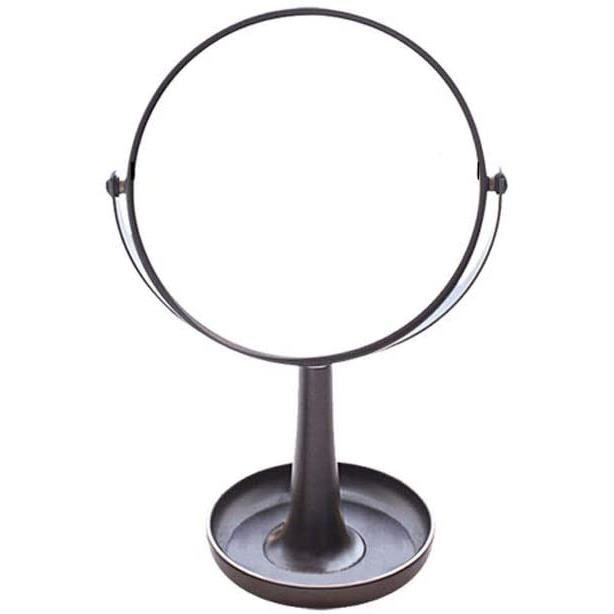 Miroir Double Face 5x Grossissant - Socle Métal Bronze - Vanité / Salle De Bain