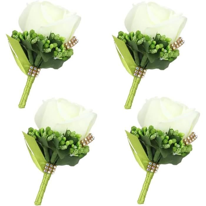 Boutonnières Roses Pour Marié - Lot De 6, Soie Et Métal, Couleur Rouge Vin, 5x8.9 Cm - 4
