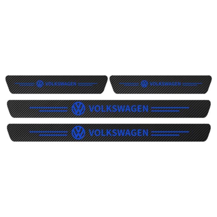 Protecteur de Seuil de Porte de Voiture,Autocollants en Fibre de Carbone pour Volkswagen VW GOLF Polo Tiguan CADDY - Bleu[E57330]