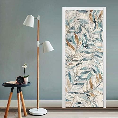 Papier Peint De Porte 3D Mur De Briques De Porte En Bois Bleu Vintage