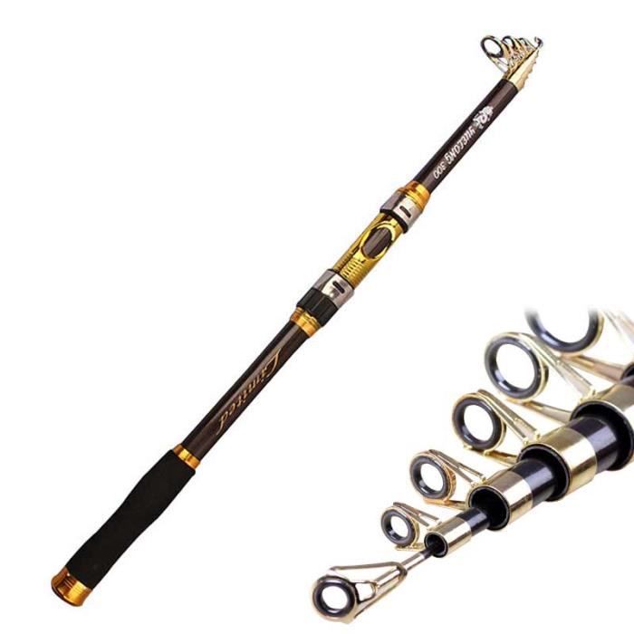 Canne à Pêche Télescopique Fibre Carbone 1.8m à 3.6m - Canne Portable Avec Poignée Liège Pour Voyage Et Pêche Au Bar