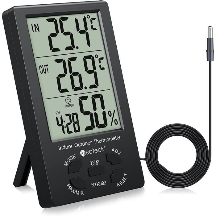 Digital LCD Thermomètre Hygromètre Intérieur Extérieur-Température Humidité  Mètre Min-Max Valeur avec Fonction d'Alarme et 1.5[72] - Cdiscount Jardin