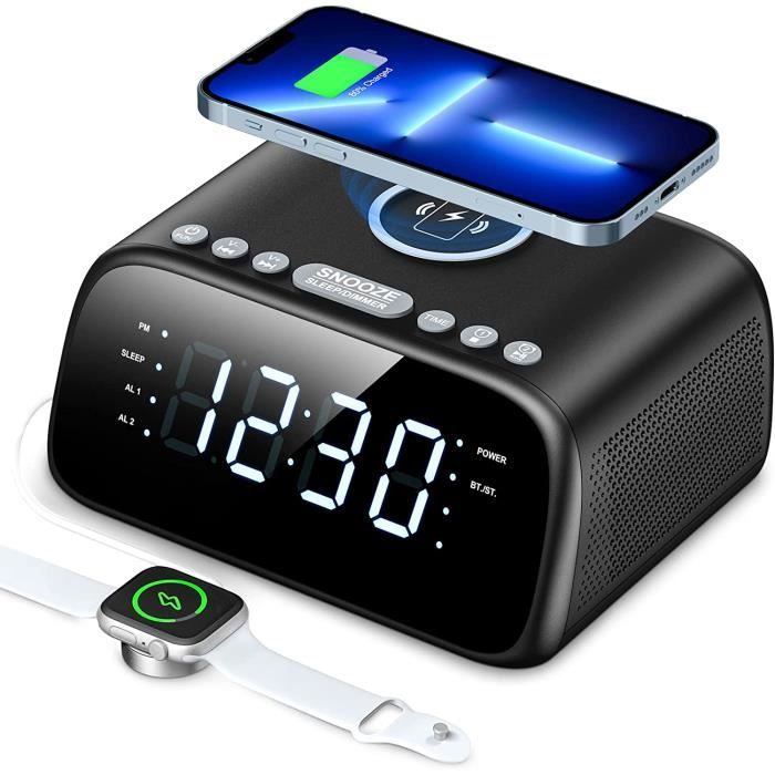 Réveil Numérique avec Chargeur à Induction Sans Fil Rapide 10W. Horloge avec Affichage Digital