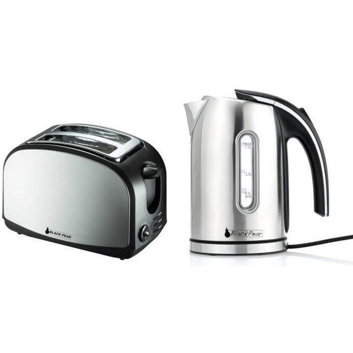 Set petit déj - Bouilloire 2200W 1,7L finition inox + Grille-pain 2 fentes inox 900W