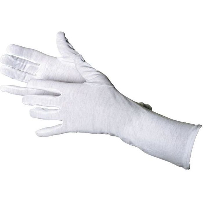 JAH Guanti In Cotone OEKO-TEX, 12 Paia - Extra Sottili, Lunghezza 35cm, Taglia 10, Bianco
