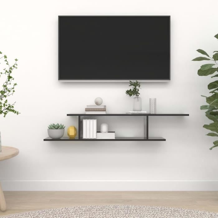 WAMPAT Meuble TV Flottant Etagère Centre de Divertissement TV Etagère Murale Meuble Console Multimédia pour Rangement sous la Télévision Blanc