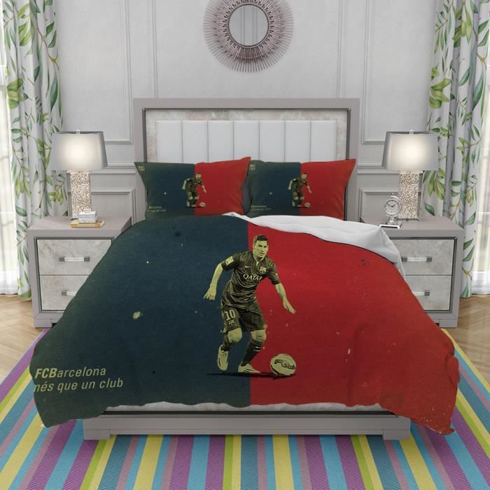 Housse De Couette Messi Ensemble De Literie Lionel 3d Linge De Lit Avec Fermeture Éclair Taies D'Oreiller Microfibre 3 Pcs Pour Adultes Enfants Filles