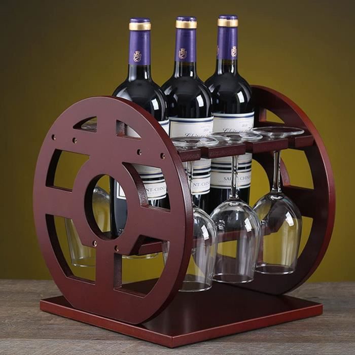 Casier à vin en bois verticale design avec 6 porteverres gobelet