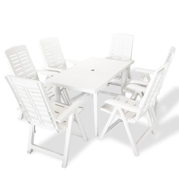 Qualité luxe© | Mobilier à dîner de jardin & Ensemble de 1 table avec 6 chaises & Plastique Blanc |872227