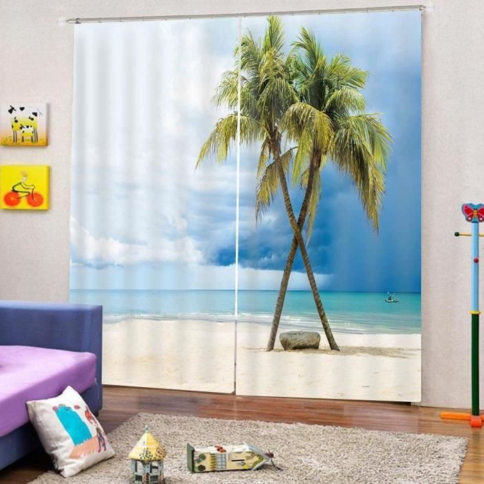 Rideau Occultant Thermique 60x120cm - Plage Océan Étoile De Mer - Lot