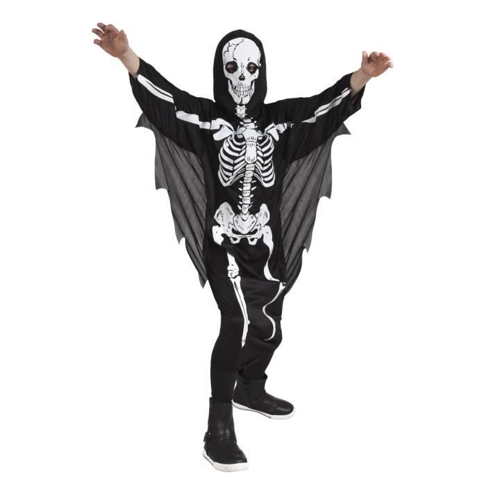 Déguisement Squelette Halloween Garçon – Costume 3-12 Ans – Polyester Respirant – Cagoule + Combinaison – Cosplay Carnaval