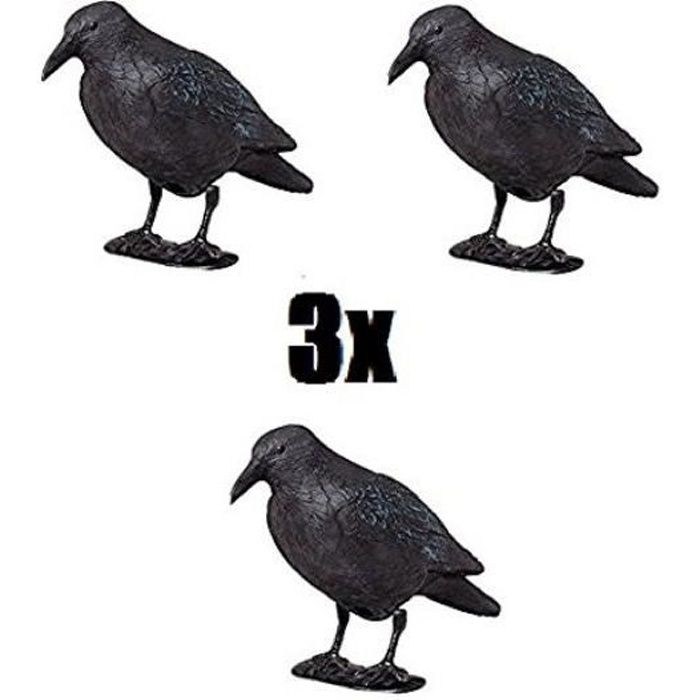 Lot de trois Brema Figurine De Jardin | 3x Corbeau Anti-Pigeon Et De Décoration | Noir | Figurine En Plastique