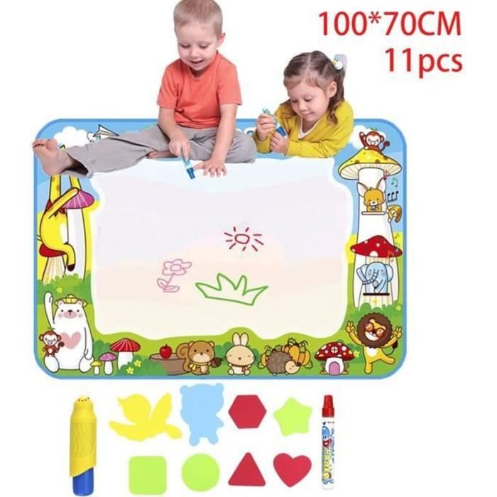 MOONTOY Tapis Dessin Eau 120x80cm - Jouet Educatif Enfant 2 3 4 5 6 Ans Fille Garçon Avec Stylos Et Pochoirs