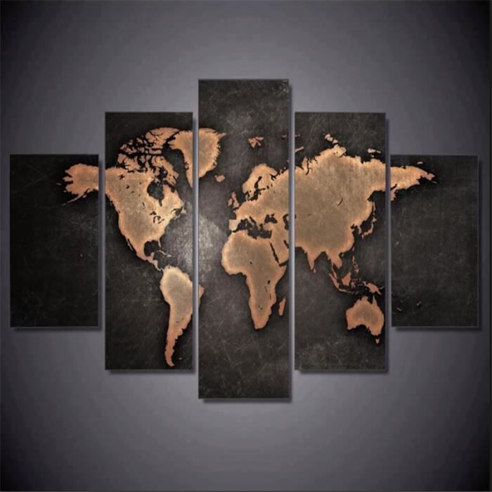 5pcs Tableau Toile Imprimees Murale Carte Du Monde Peintures A L Huile Sans Cadre Art Decor Pour Chambre Bureau Couloir Salon Cdiscount Maison