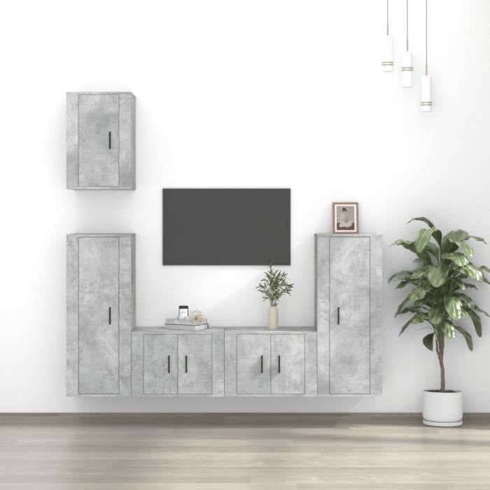 Ensemble Meuble TV Et Mur Suspension Berno Style Ancien Foncé Vicco - 140 Cm Largeur