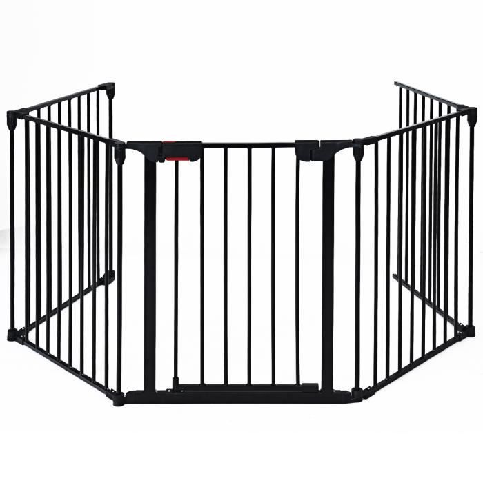 DREAMADE Barrière de Sécurité 2,7M à 5 Panneaux Enfant, Clôture de Protection avec Porte de Sécurité pour Cheminée, Cuisine, Noir