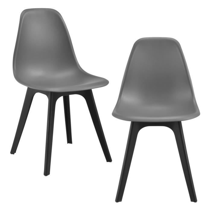 [en.casa] Set de 2 Chaises Design Chaise de Cuisine Chaise de Salle à Manger Plastique Bois Gris et Noir 83 x 54 x 48 cm