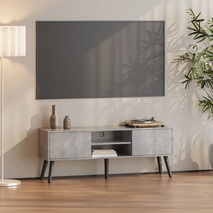 Meuble TV Eskilstuna 120 x 30 x 47 cm Effet Béton Noir - EN.CASA - Contemporain - Design