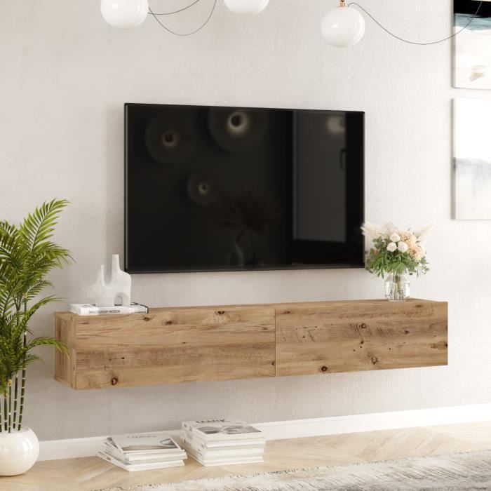 Meuble TV - EN.CASA - Lapinlahti - 2 portes - Effet bois de pin