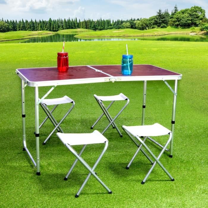 Table de camping avec 1 table et 4 chaises pliantes Marron Cdiscount