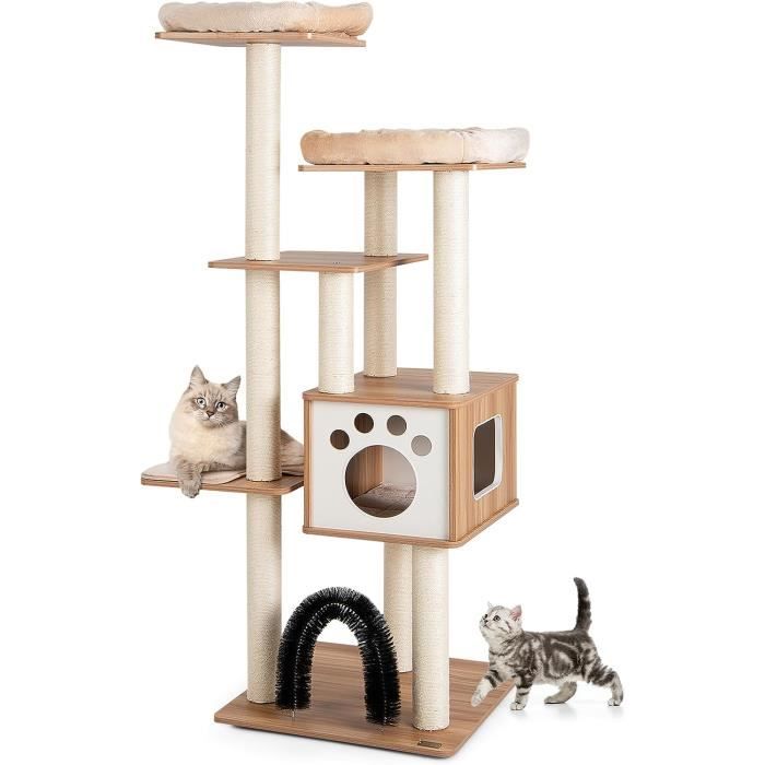 Meilleurs prix pour GOPLUS Arbre à Chat en Bois 176 CM XXL, 5 Niveaux, avec Plateformes, Coussins Confortables, Poteaux en Sisal, Naturel