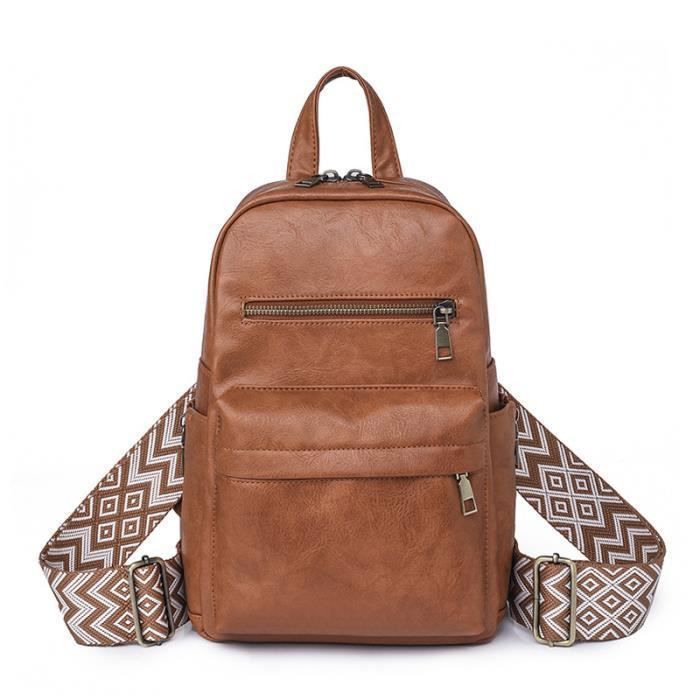 Sac À Dos Femme En Similicuir - Marron - Vintage Couleur Unie Sacs Décole Loisirs Mode