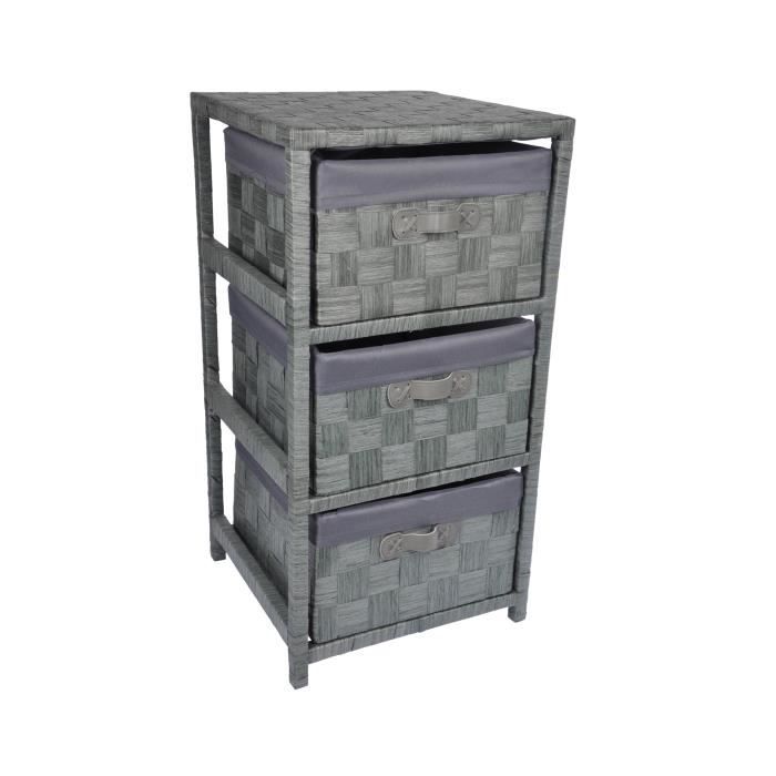 Meuble De Rangement 3 Tiroirs Bois Et Papier Tresse 32 X 32 X