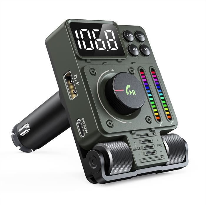 LENCENT Transmetteur FM Bluetooth 5.3Adaptateur voiture radioPD30WTête flexible à 180 degrésHi-Fi Aigu-basseAppel Mains Libres