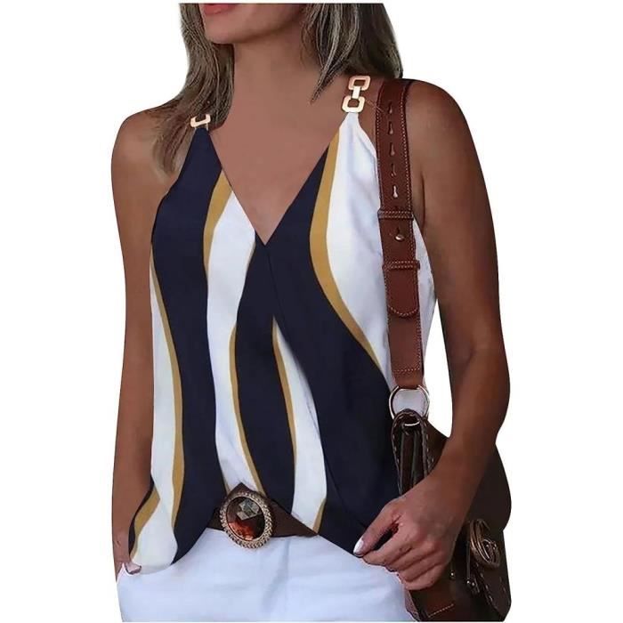 Debardeur Femme Chic Et Elegant Vetement Femme Ete Haut Femme Ete sans Manches A Encolure en V pour Femmes Top Decontracte Imprime 2 black Cdiscount Pret a Porter