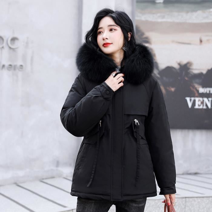 MANTEAU Femme Hiver Garder au chaud Plus velours Ample Mode Noir