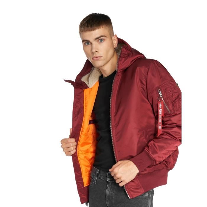 Manteau Bomber MA 1 Hooded ALPHA INDUSTRIES Homme Rouge Rouge Cdiscount Pret a Porter