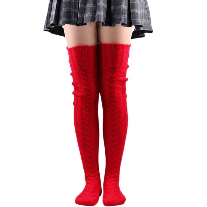 CHAUSSETTES SOQUETTES Chaussettes Hautes Femme Longue Chaussettes Montantes Fille de Cuisse Longues Chaud Hiver Rouge Rouge Cdiscount Pret a Porter