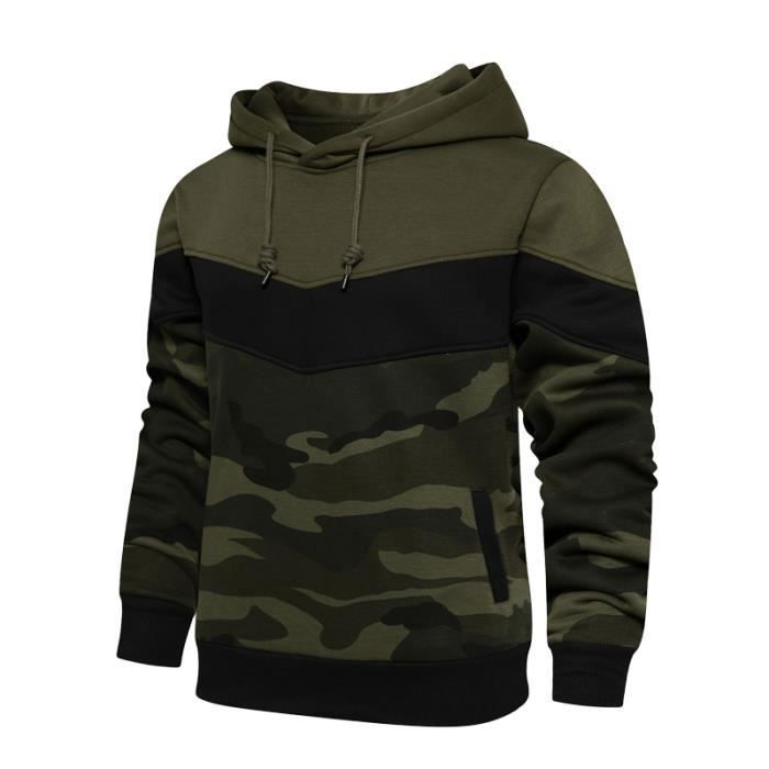 Sweat Homme à Capuche, Motif Camouflage Swaetshirt Homme, Hip Hop Swaet-Vert militaire