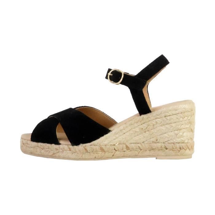 Sandales Compensées GEOX En Cuir Noir - Taille 40, Très Bon état, Talon Haut