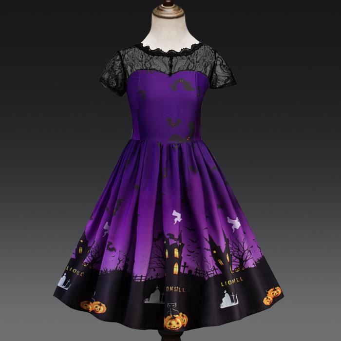 Vetements Pour Enfants Costume Party Ados Enfant Filles Halloween Dentelle Fronce Imprimer Robe Huadedu7244 Violet Cdiscount Pret A Porter