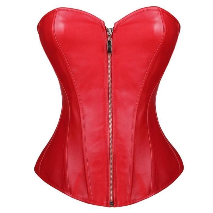 Bustier femme Simili Cuir noir Corset Haut Steampunk Fermeture Eclair Corps Shaper Bustier Corset Femmes Serre Taille Type Rouge Cdiscount Pret a Porter