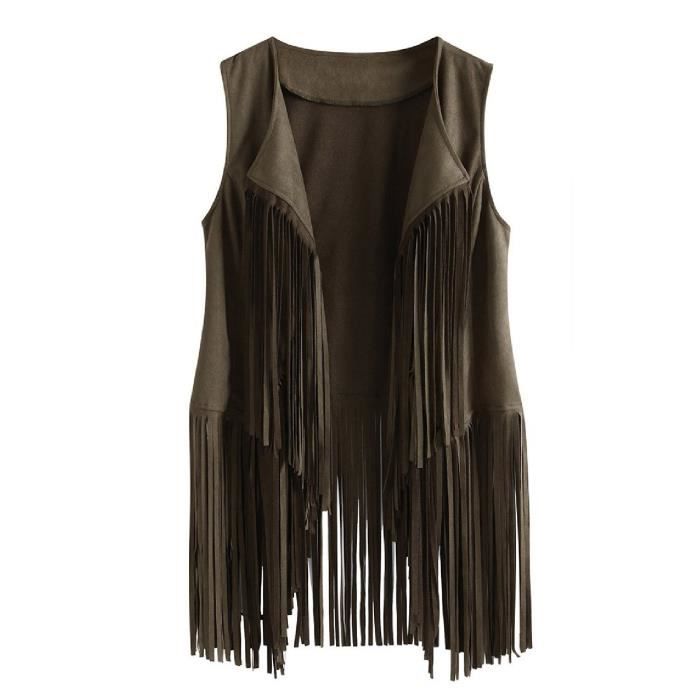 Faonkeew Gilet En Daim à Franges Pour Homme - Style Cowboy Boho Rétro - Veste Sans Manches Festival Carnaval Hippie