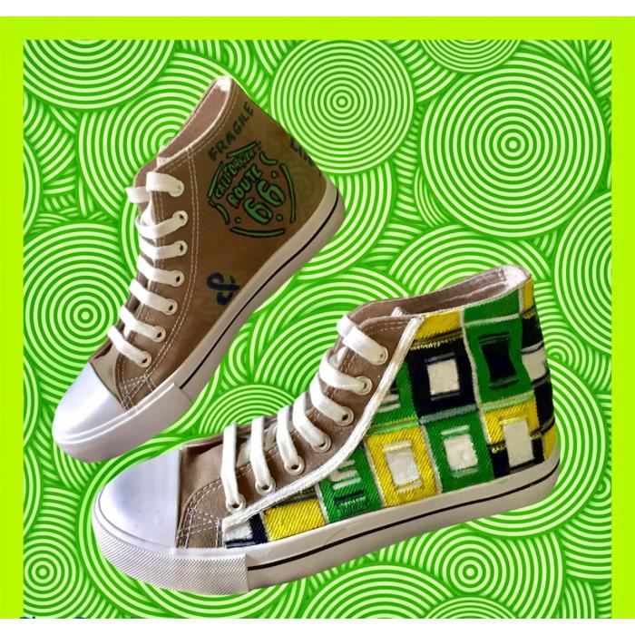 Baskets Sneakers customisées Homme/Femme 42 jaune, blanc, noir, vert, beige  - Cdiscount Chaussures