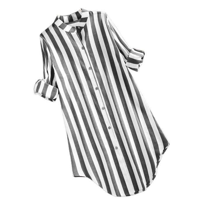 Chemisier Rayé Femme En Coton - Manches Longues, Col Boutonné - Idéal Bureau & Décontracté