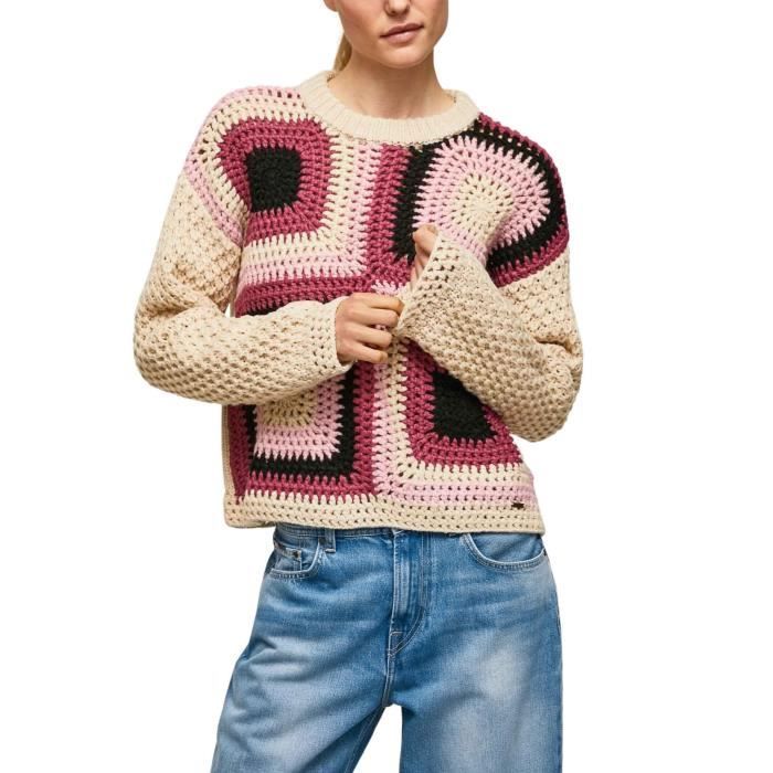 Pull Pepe Jeans Tori Femme Multicolore Blanc Multicolore Cdiscount Pret a Porter