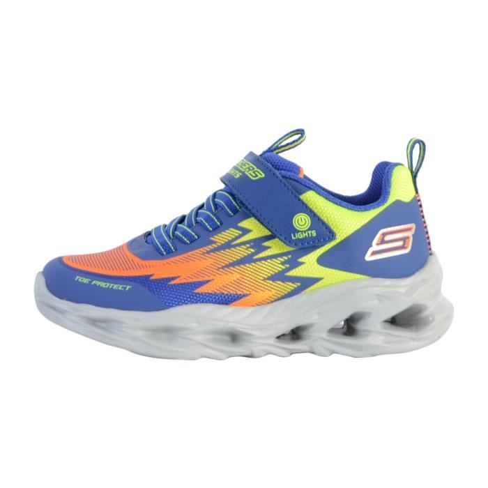 Basket Enfant Skechers Zorent SKECHERS Version basse Bleu orange jaune Textile Garcon Scratch Bleu orange jaune Cdiscount Chaussures