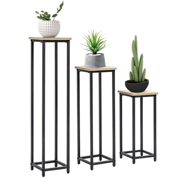 Outsunny - Support de plantes - Panneaux de particules - 21x21x90cm - Noir
