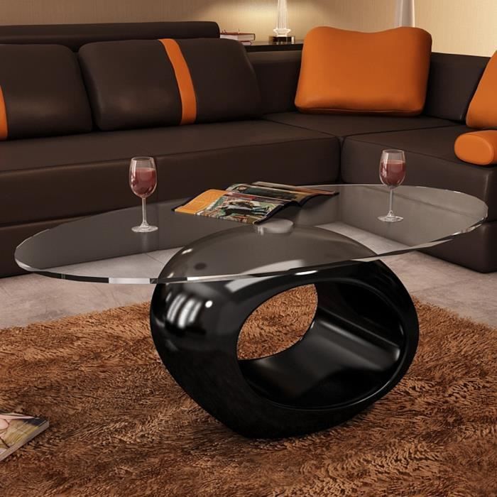 Table Basse Ronde En Verre Avec Pied Noir Laque Achat Vente