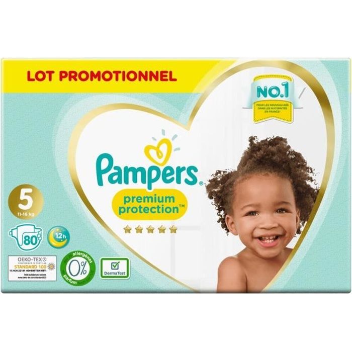 PAMPERS Couche Premium Protection taille 5 11 16kg paquet de 80