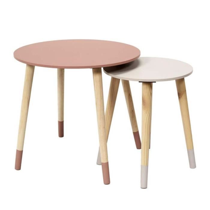 tables gigognes bicolores - paris prix - 48cm - bois - rose