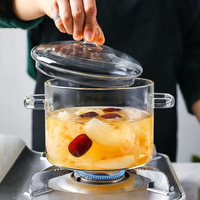 Casserole de cuisson en verre à haute teneur en borosilicate transparent de 1500ml pour les flammes nues et les cuisinières à gaz