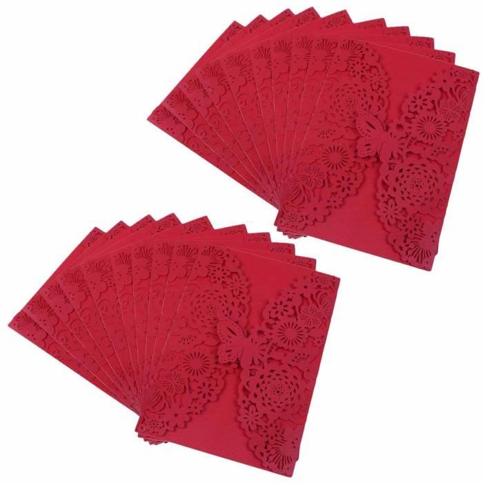 Cartes D'invitation De Mariage Hosmsua - Lot De 20 Avec Enveloppes - Design Dentelle Et Nœud - Blanc Et Rose
