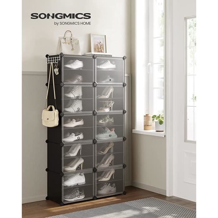 Étagère à Chaussures - SONGMICS - 10 Compartiments - Cadre en Acier - Panneaux en Plastique - Noir Étagère à Chaussures - SONGMICS - 10 Compartiments - Cadre en Acier - Panneaux en Plastique - Noir